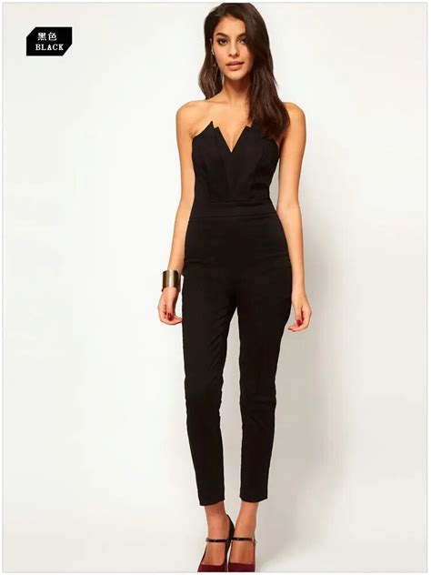 ladies summer wedding party prom rompers sleeveless sexy v neck jumpsuit women fashion black
