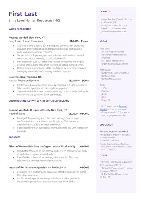 Entry Level Human Resources (HR) Resume Example for 2023 | Resume Worded