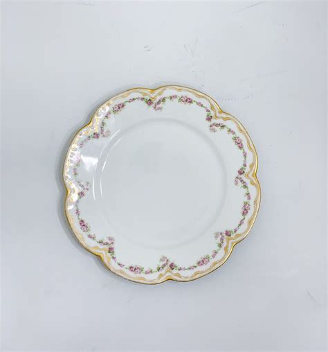 Vintage Limoges Pink Floral Plate With Gilded Accented Etsy