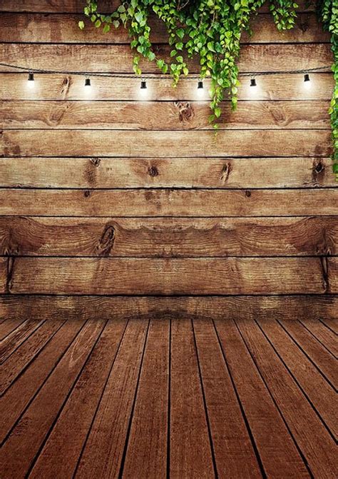 Shop Brown Wood Wall Floor Backdrop With Green Leaves Whosedrop