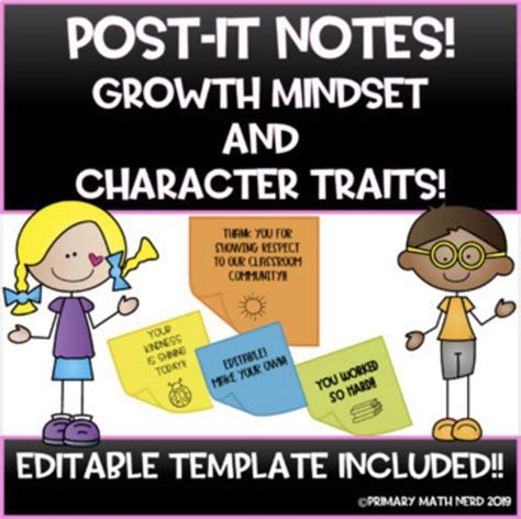 Post It Notes Growth Mindset And Character Traits Editable Growing
