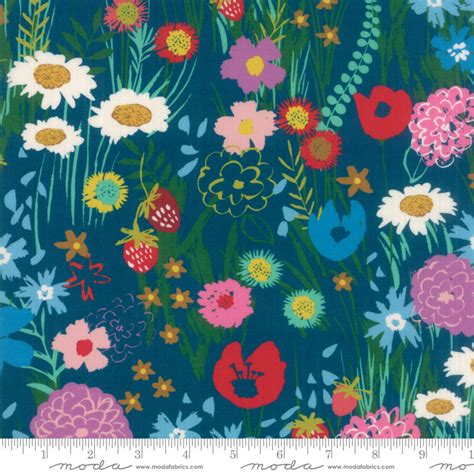 Moda Fabric Growing Beautiful Teal Floral Wildflowers 11830 11 Fat
