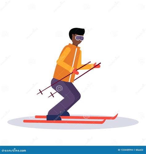 Man Skiing Sport Activities Guy Wearing Goggles Ski Suit Male Carton
