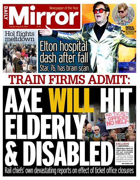 Daily Mirror Front Page 29th Of August 2023 Tomorrows Papers Today
