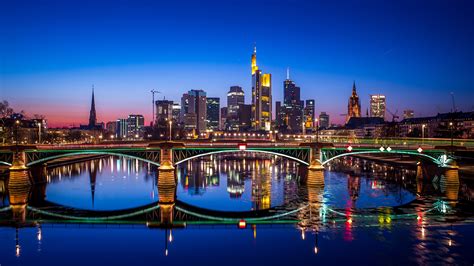 Foto Frankfurt Am Main Deutschland Brücke Nacht Flusse 1920x1080