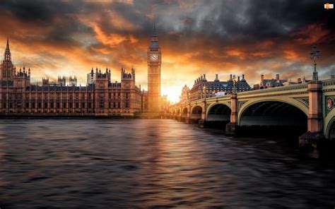 Rzeka Tamiza Big Ben Anglia Zachód Słońca L