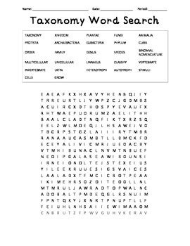 Taxonomy Word Search By Science With Stout Tpt