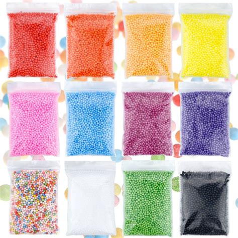 Styrofoam Foam Beads Sets For Diy Slime 12 Colorful Mini Foam Beads