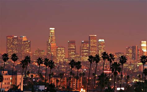 Download Downtown Los Angeles Skyline Dusk Wallpaper