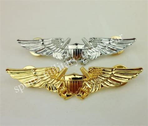 Two Metal Navy Aviation Warfare Insignia Us Naval Flight Officer Wings