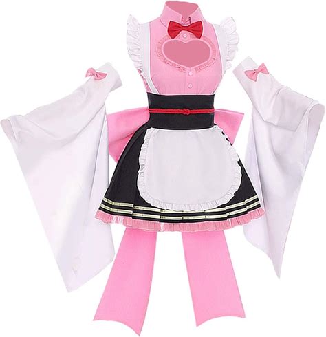 Anime Kanroji Mitsuri Maid Cosplay Costume Outfit Kimono Maid Dress Halloween