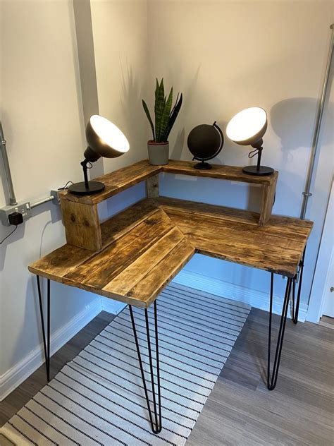 Exeter Rustic Corner Desk With Shelf Hairpin Legs For Home Or Etsy In