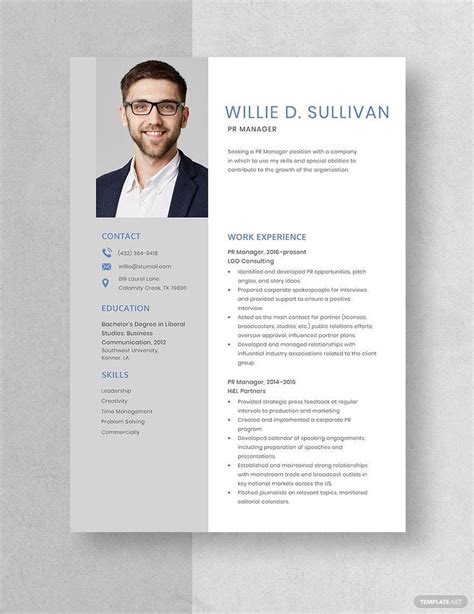 Pr Manager Resume In Word Pages Download Template Net