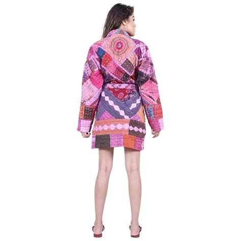 Reversible Patchwork Robe Kantha Kimonos Jacket Vintage Kantha Quilts