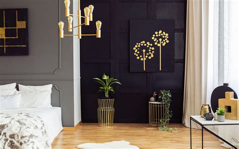 Gold Bedroom Decor For Wall From Fancy Framed Art To Playful Wall Art