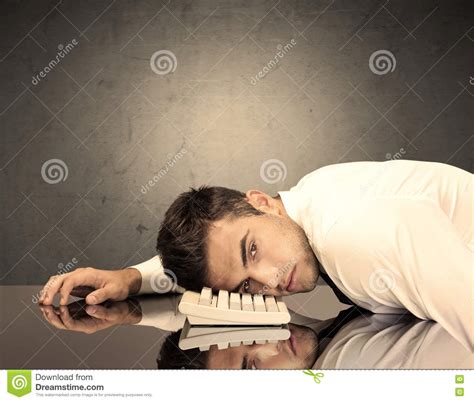 Frustrated Businessman S Head On Keyboard Stock Photo Image Of