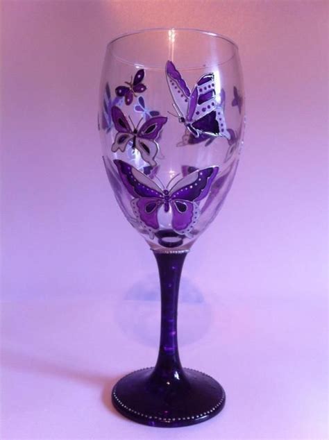 Butterfly Wine Glass Stained Glass Hand Painted Wine Glass Painted With A Butterfly Design