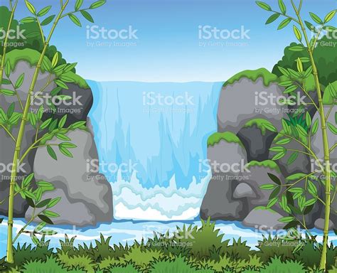 Waterfall With Landscape View Background Royalty Free Waterfall With