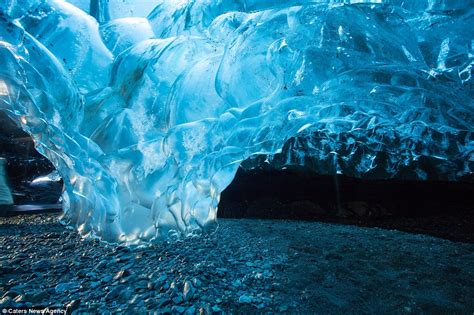 Icelands Stunning Crystal Cave Emerald Blue Ice Mixed With Volcanic
