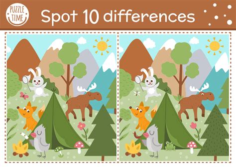 Find Differences Game For Children Woodland Educational Activity With