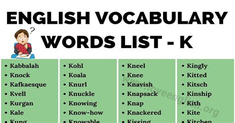 215 Words That Start With K Useful Words Starting With K Love English