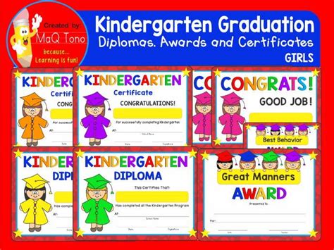 Kindergarten Graduation Girls Diplomas Certificates And Awards