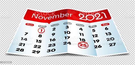Vector November 2021 Calendar On Folded Paper Isolated Stock