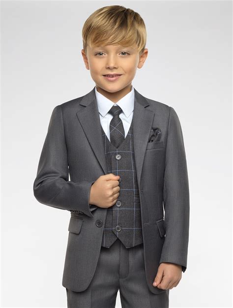 Shop For Boys Grey Suit With Checked Waistcoat Sampson At Roco Perfect