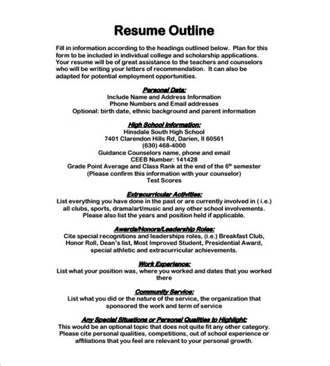 Creating the best resume is not an easy task. Resume Outline Examples | Template Business