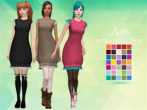Aveiras Sims 4 Knitted Casual Dress 35 Colors Standalone