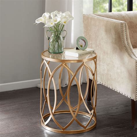 Arrio Gold Metal Round Accent Table With Glass Top