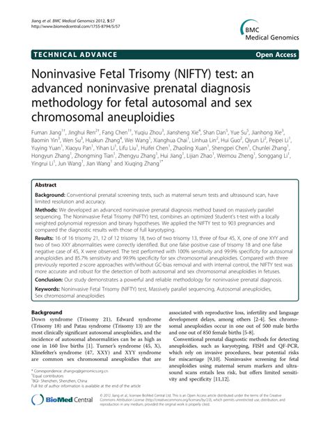 Pdf Noninvasive Fetal Trisomy Nifty Test An Advanced Noninvasive