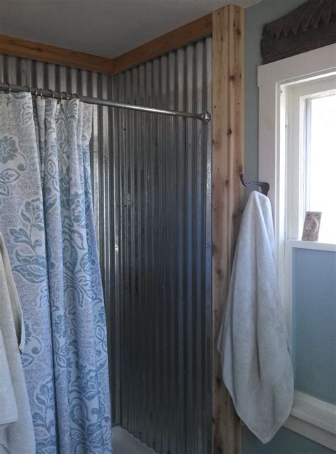The New Ribbed Galvanized Steel Shower With Cedar Trim For The Home