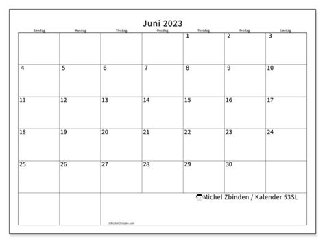 Kalender For Juni 2023 For Utskrift “53sl” Michel Zbinden No