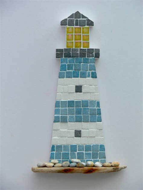 Blue And White Lighthouse Mosaic Wall Art By Rana