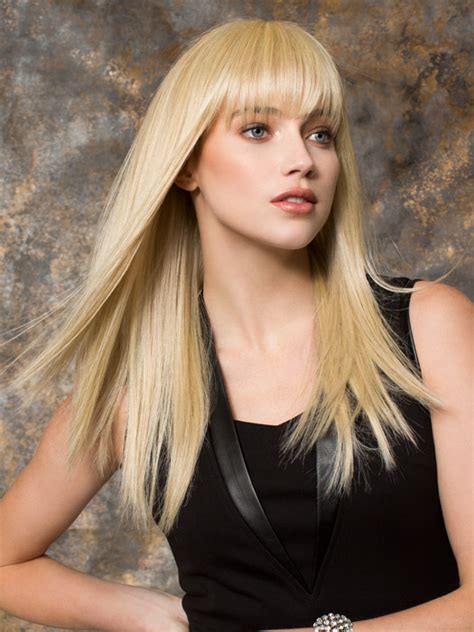 24 New Woman Long Straight Remy Human Hair Full Wig Blonde With Bang