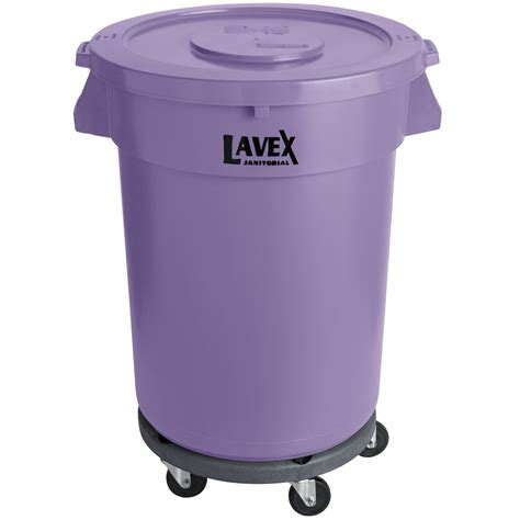 Lavex Janitorial 32 Gallon Purple Round Commercial Trash Can With Lid