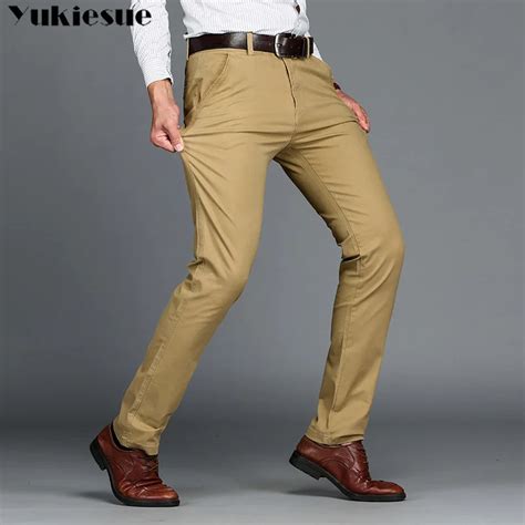 Mens Classic Casual Khaki Pants Men Business Dress Slim Fit Elastic