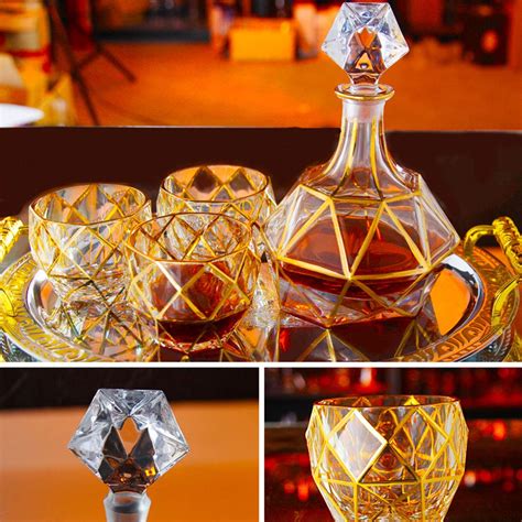 Crystal whiskey glass and bottle. 7 Piece Set Crystal Whisky Decanter Gold Crystal Glass ...