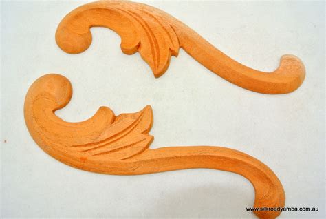 2 Small Wooden Scroll Carving Hand Made Mahogany 9″ Silk Road Yamba