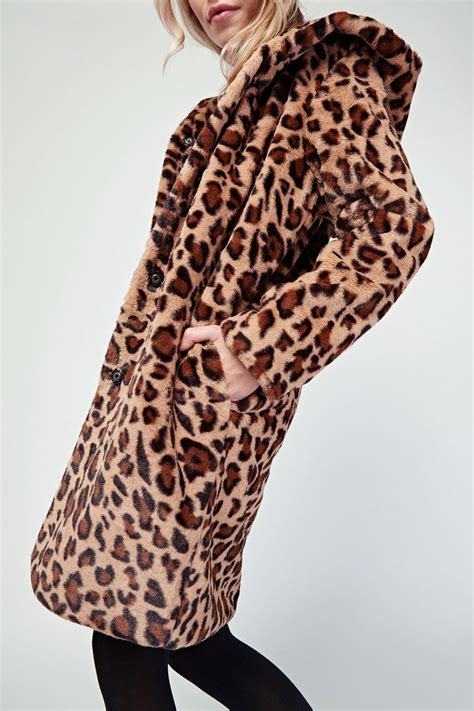 Leopard Print Faux Fur Hooded Coat Just 48
