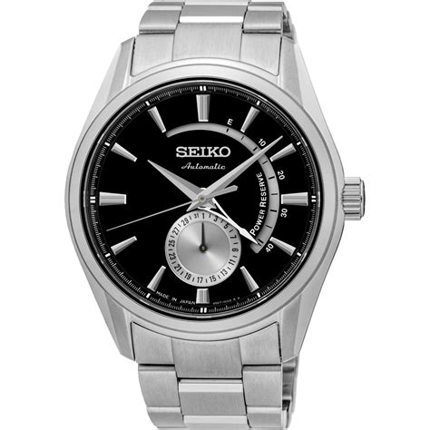 Gents Seiko Presage Automatic Power Reserve Black Dial Watch Watches
