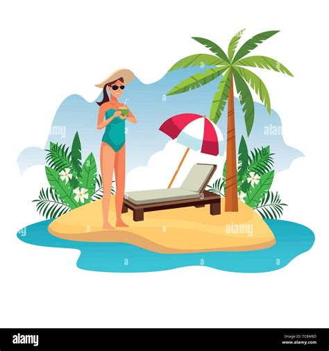 Young Woman In The Beach Cartoon Stock Vector Image And Art Alamy
