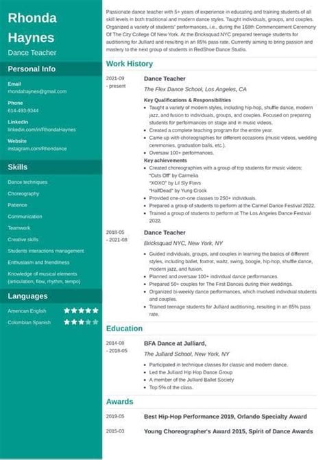 Dance Teacher Resume Examples Skills And Templates