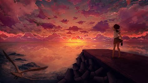 3840x2160 Resolution Anime Girl Looking At Sky 4k Wallpaper