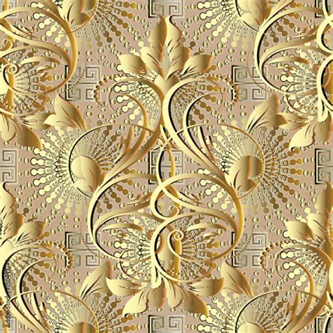 Gold Damask Seamless Pattern Floral Vector Background Wallpaper With