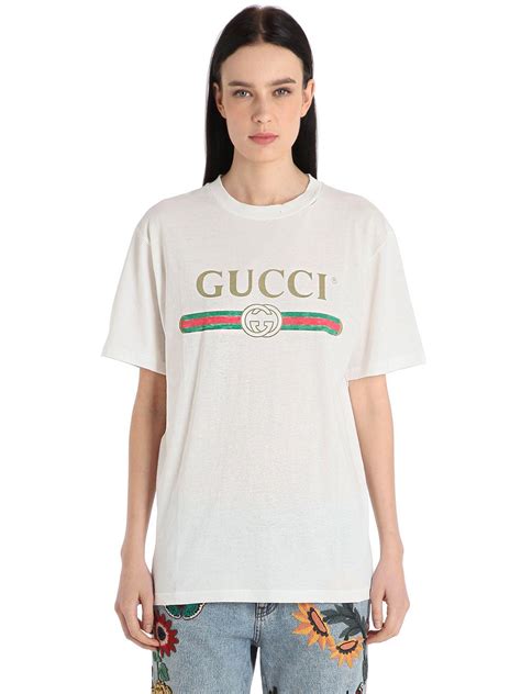 Lyst Gucci Logo And Embroidery Cotton Jersey T Shirt In White