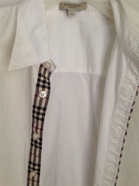 Burberry London Button Down Cotton Shirt With Plaid Trim S Solid