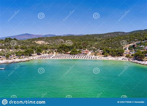 Aerial View Of The Psili Ammos Beach At Thassos Island Greece Stock