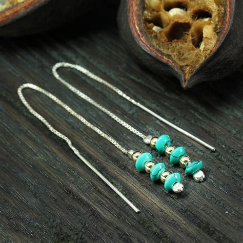 Turquoise Threader Turquoise Earrings Dainty Earrings Two